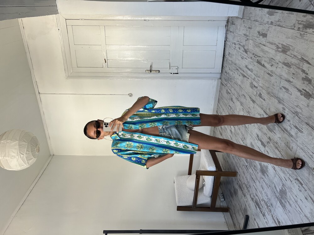 Ay Çiçeği Detalı Alman %100 Viscose Kimono Gömlek