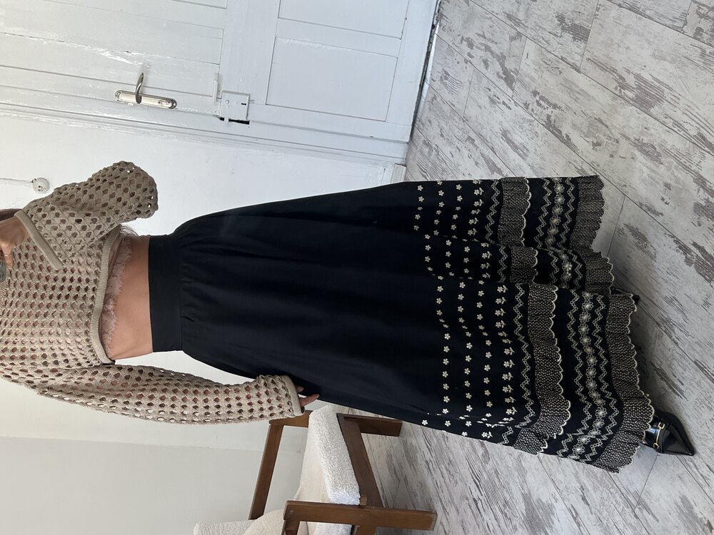 Çiçek İşlemeli Kedime Detaylı Exclusive Seri Maxi Etek