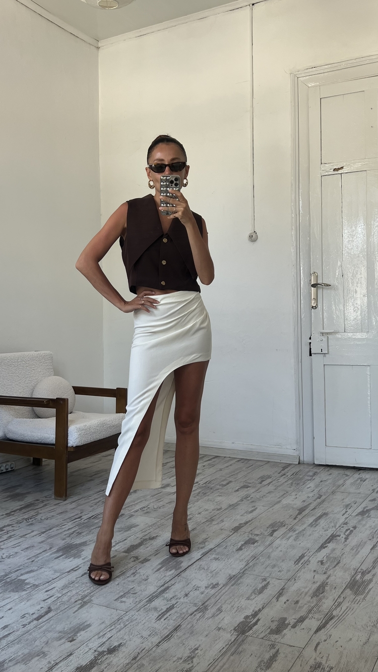 Asimetrik Kesim Viscose Blend Maxi Etek