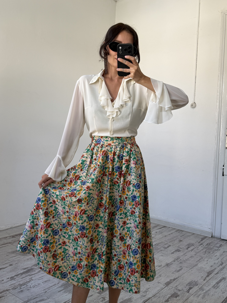 %100 Cotton Dokuma Bavyera Korsajlı Midi Etek