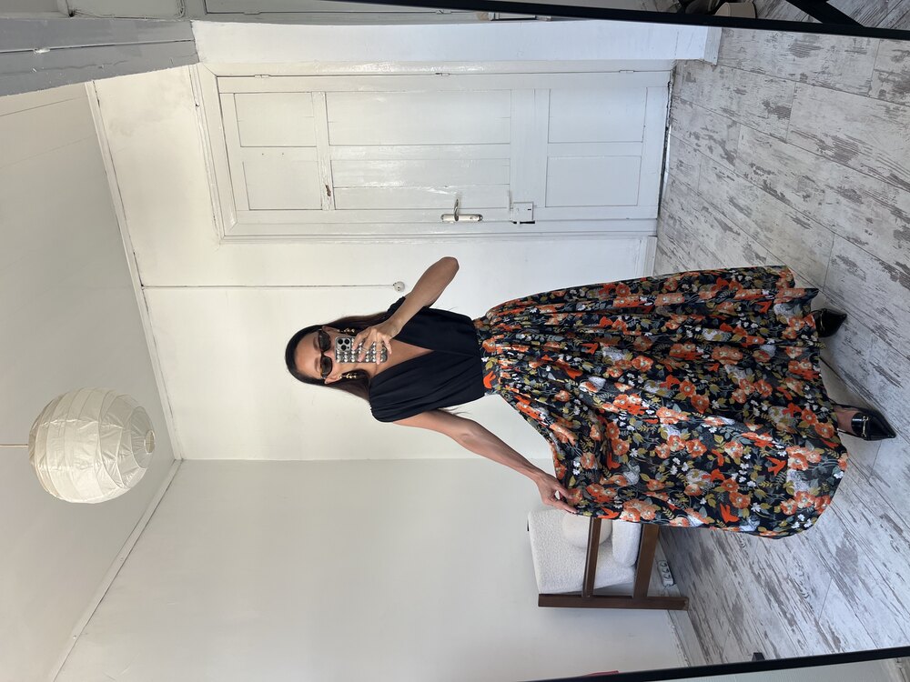 70s Dönem Floral Print Maxi Boy Premium Etek
