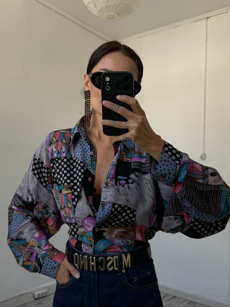 Gina G Fransız Viscose Ev ve Ağaç Figürlü Kimono Gömlek