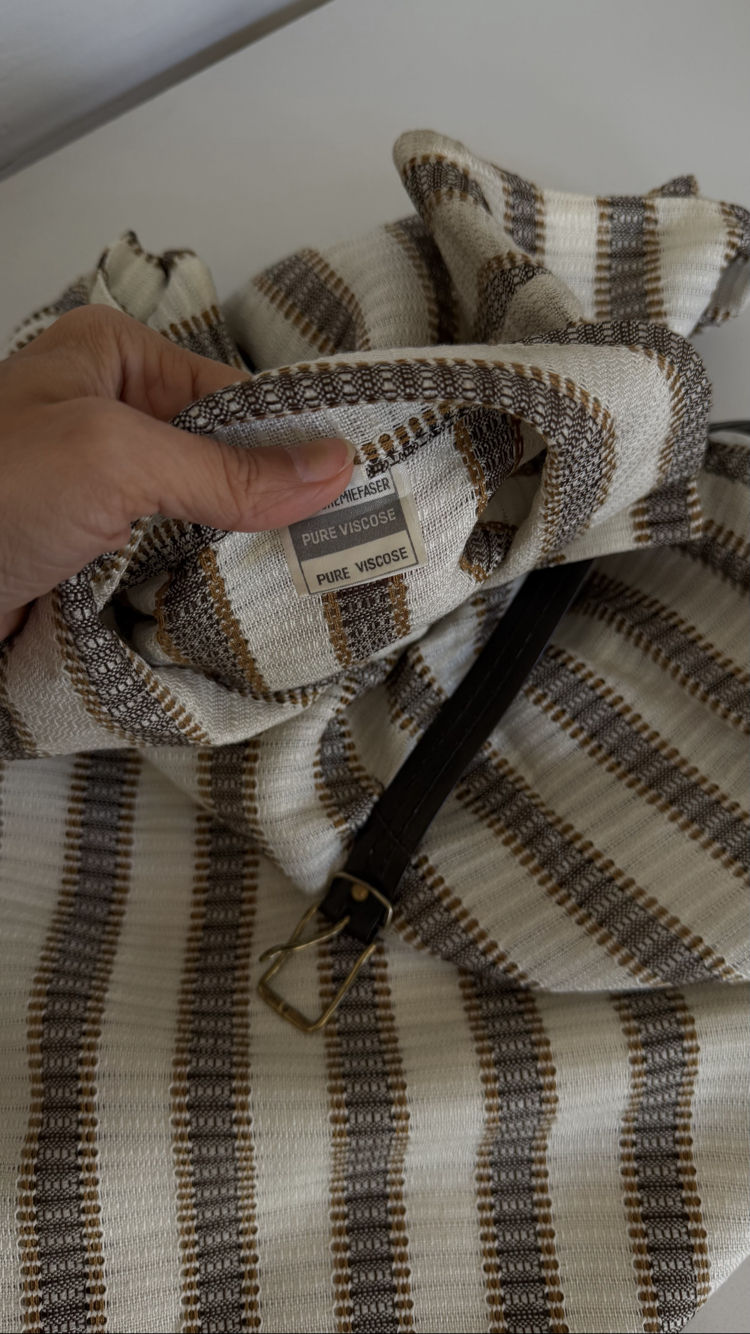 %100 Viscose Dokuma Kemer Detaylı Antika 70s Elbise