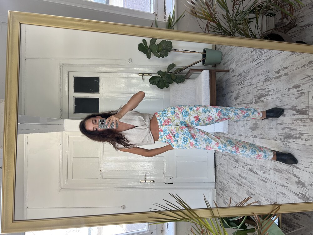 %100 Cotton Denim Dokuma Floral Harlem Pantolon