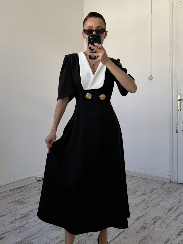 Maxi Yaka Fransız Re Edition Midi Elbise