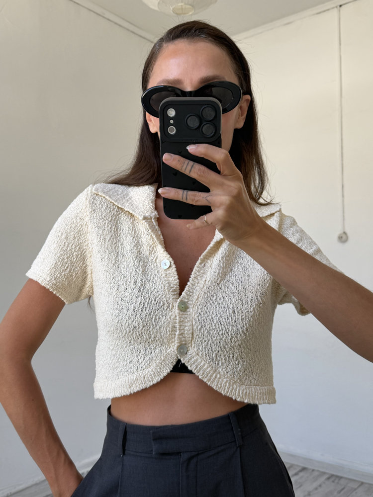 %100 Cotton Exclusive Dokuma Crop Vintage Top