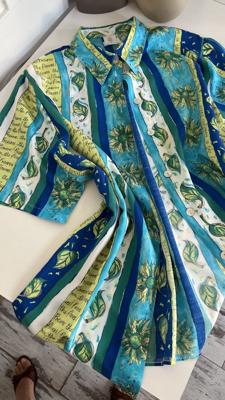 Ay Çiçeği Detalı Alman %100 Viscose Kimono Gömlek