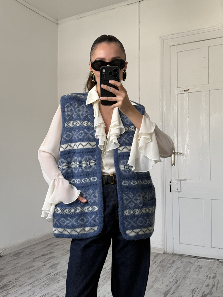 Saga Norveç Çift Yün Dokuma Unisex Premium Yelek