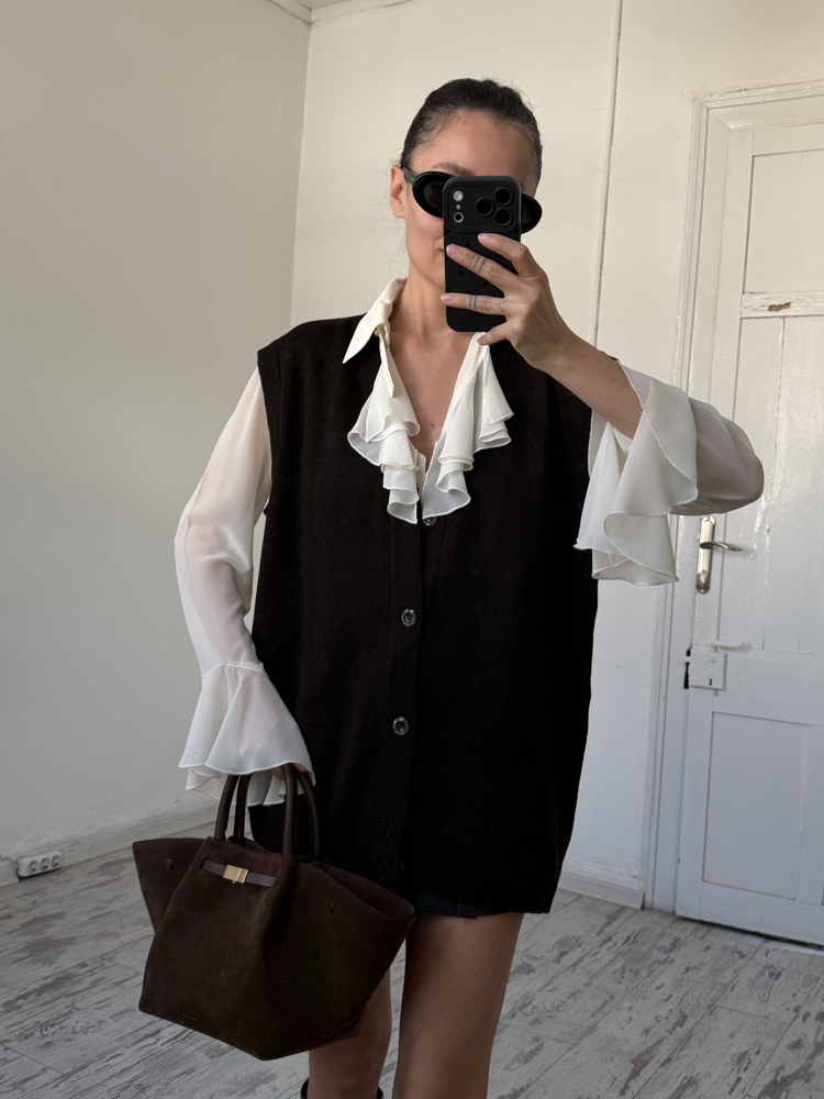 %35 Saf Yün Dokuma Sıfır Ürün Vintage Oversize Yelek