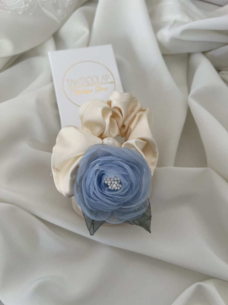 Hand Made Satin Touch Blue Floral Toka