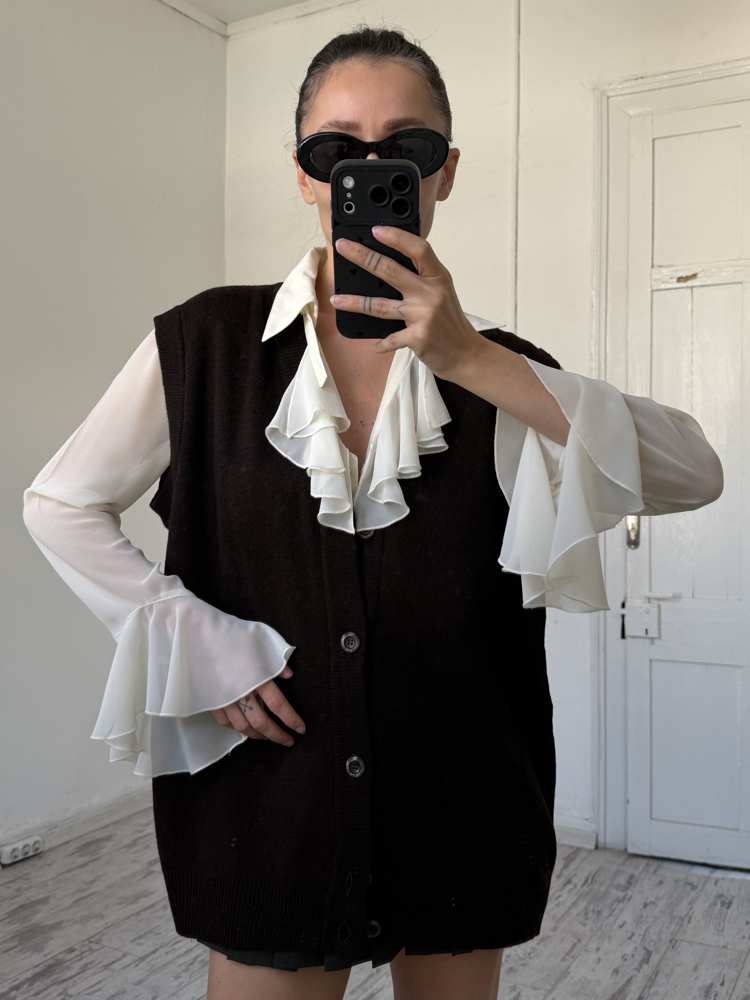 %35 Saf Yün Dokuma Sıfır Ürün Vintage Oversize Yelek