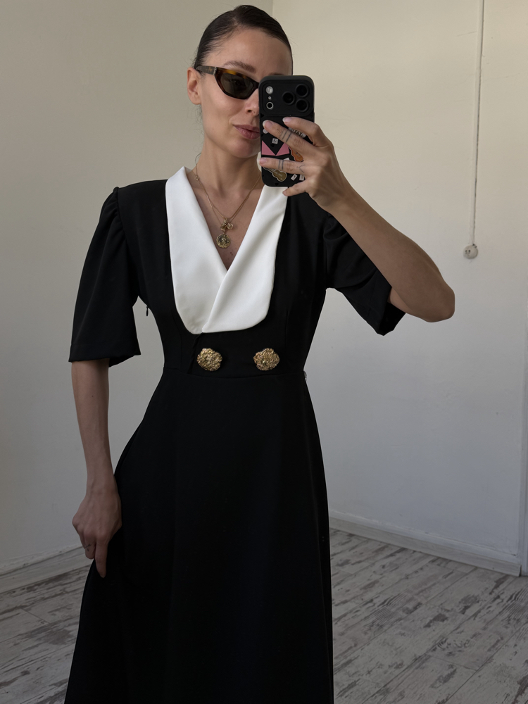 Maxi Yaka Fransız Re Edition Midi Elbise