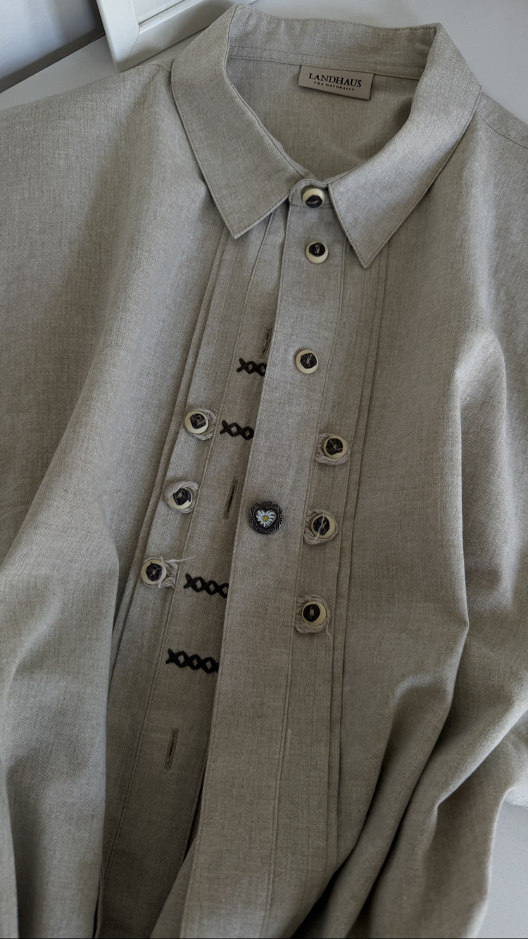 Landhaus Avustria Bavarian Keten Dokulu %80 Cotton Gömlek