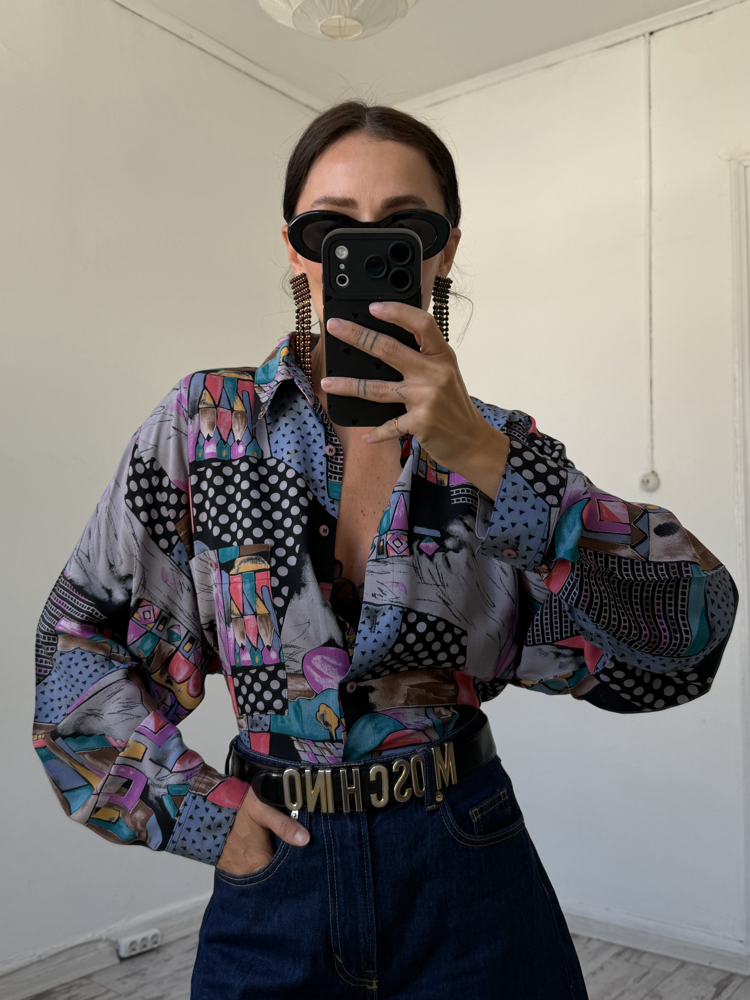 Gina G Fransız Viscose Ev ve Ağaç Figürlü Kimono Gömlek
