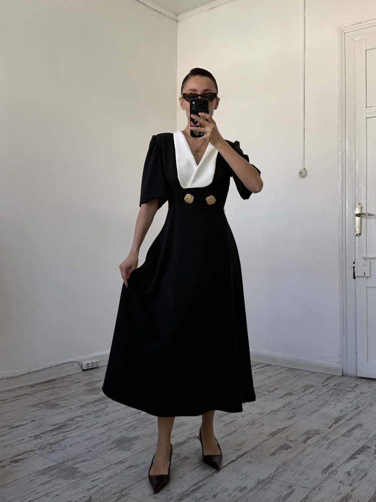 Maxi Yaka Fransız Re Edition Midi Elbise