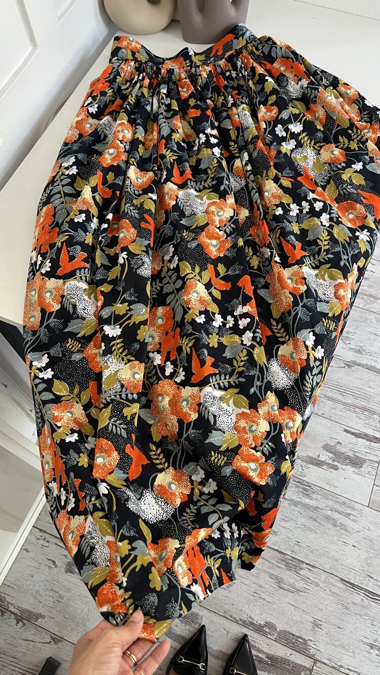 70s Dönem Floral Print Maxi Boy Premium Etek