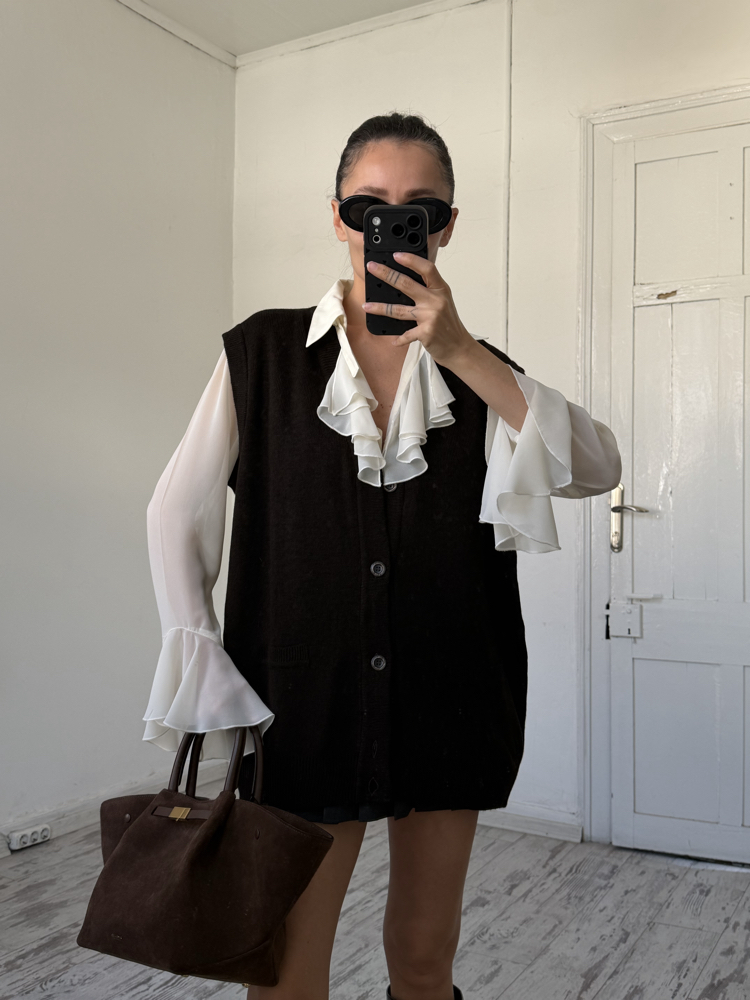 %35 Saf Yün Dokuma Sıfır Ürün Vintage Oversize Yelek