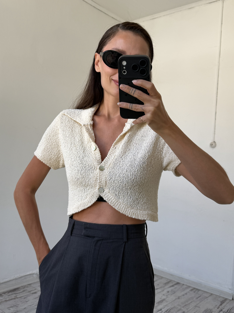 %100 Cotton Exclusive Dokuma Crop Vintage Top