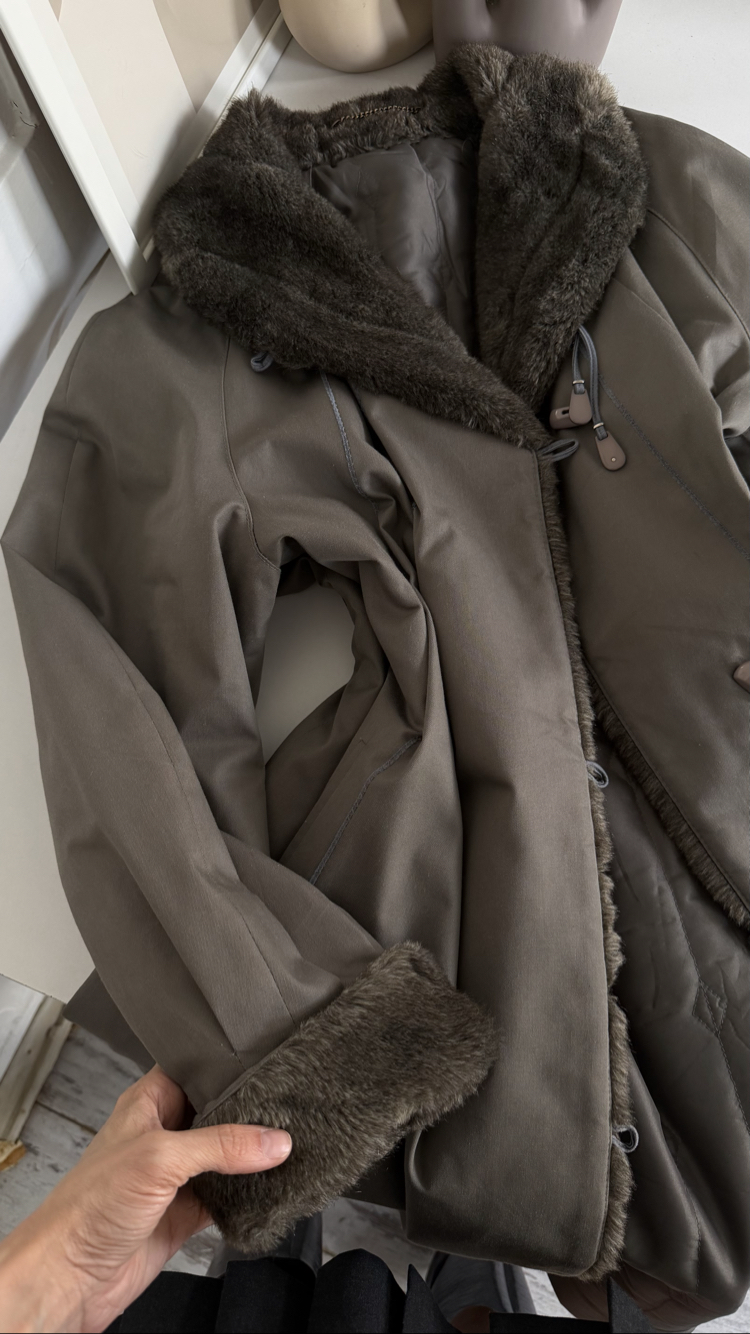 Your Sixth Sense Germany Suni Kürk Detaylı Maxi Trenchcoat