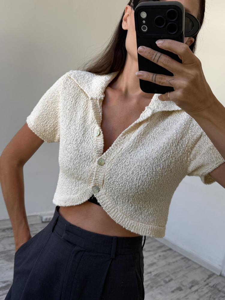 %100 Cotton Exclusive Dokuma Crop Vintage Top