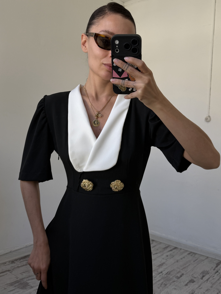 Maxi Yaka Fransız Re Edition Midi Elbise