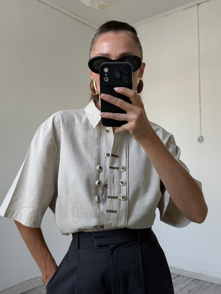 Landhaus Avustria Bavarian Keten Dokulu %80 Cotton Gömlek