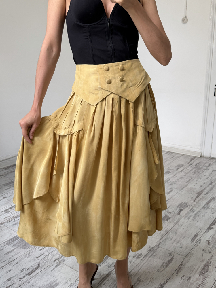 %100 İtalyan Viscose Frill Detaylı Midi Etek