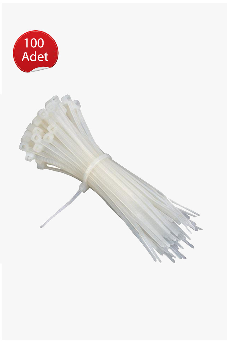 Plastik Kelepçe Cırt Kablo 2.5x20Cm Uzunluk Beyaz 100 Adet