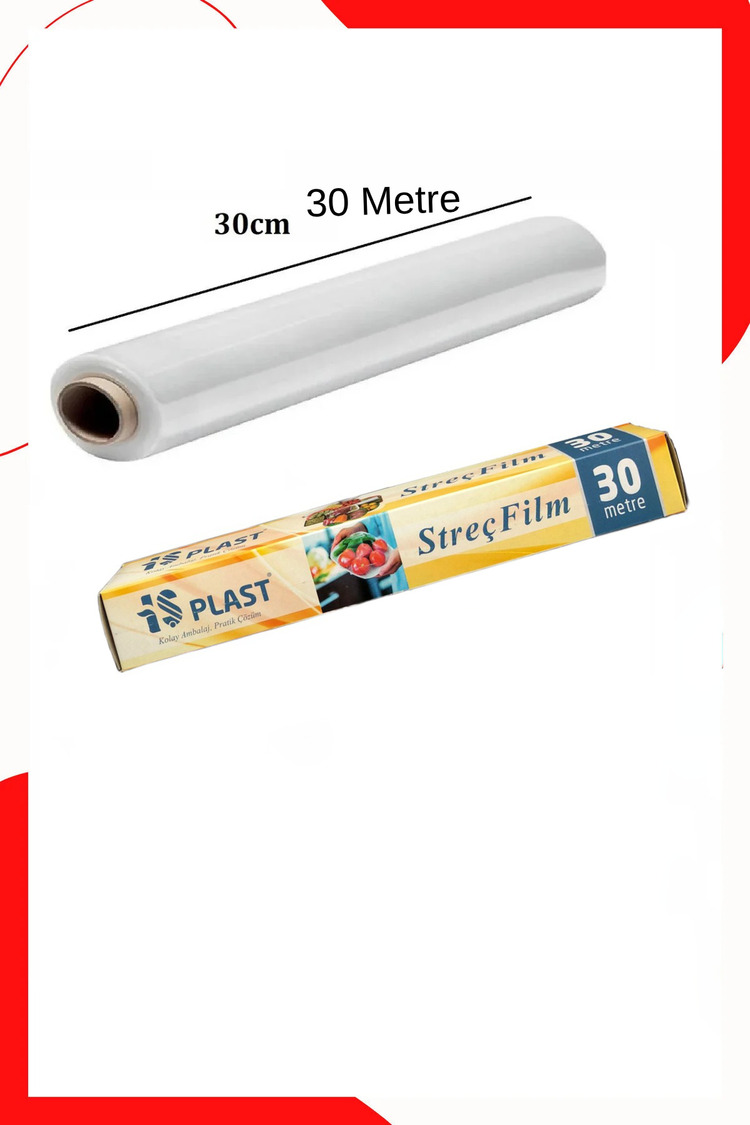 Gıda Streç Film Streç Film Kutulu 30cm X 30metre Yiyecek Tazelik Koruma Streç Film Rulosu 3 Adet