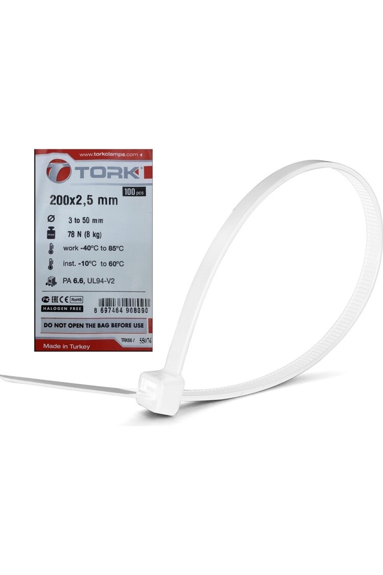 Plastik Kelepçe Cırt Kablo Bağı 2.5x200MM Beyaz 800 Adet