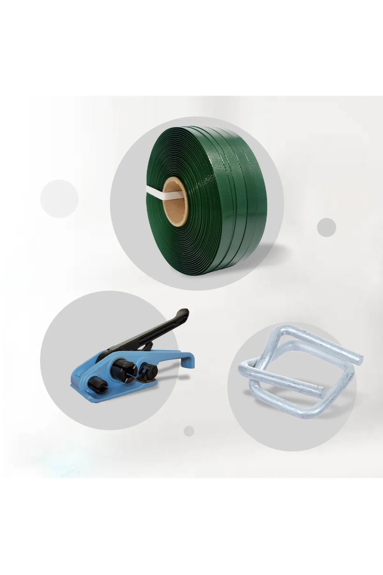 Polyester Set 16x0,70 1100 Metre Yeşil Çember- 16 Mm Bukle Toka 500 Adet-1 Adet Germe Aparatı
