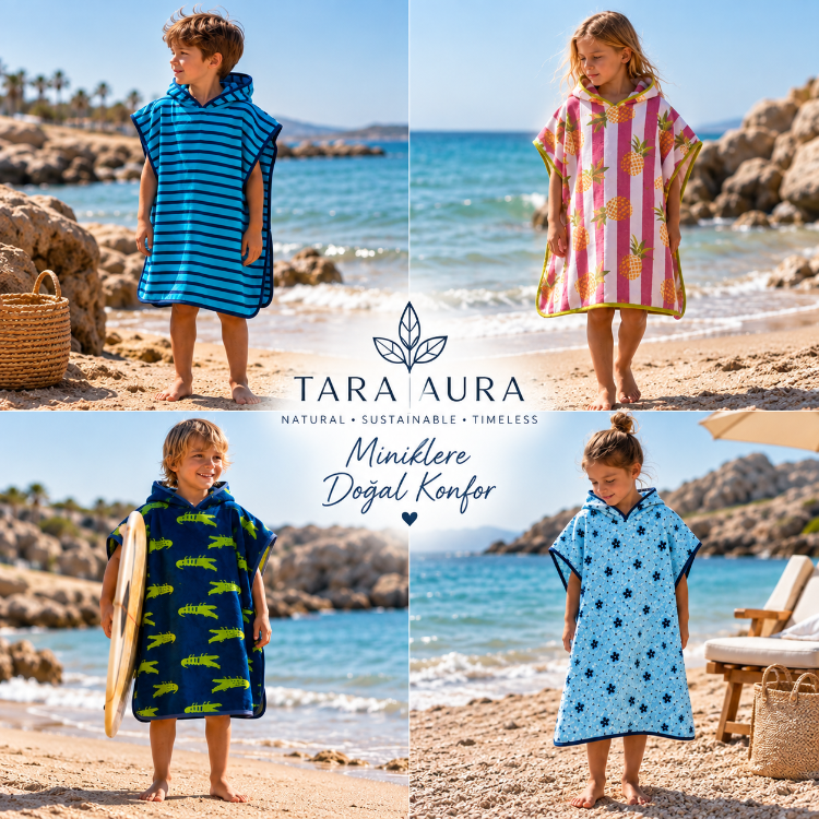 %100 Pamuk Renkli Oversize 3-8 Yaş Çocuk Pançosu