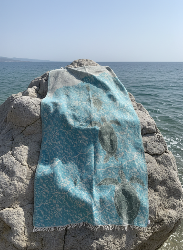 Caretta Caretta Desenli Yıkanmış % 100 Pamuklu Peştemal ( Ön Sipariş )