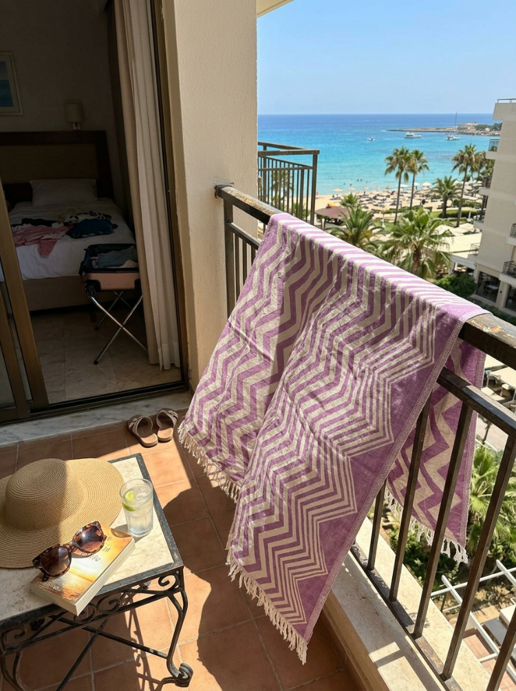 Mor Zigzag Yıkanmış %100 Pamuklu Peştemal