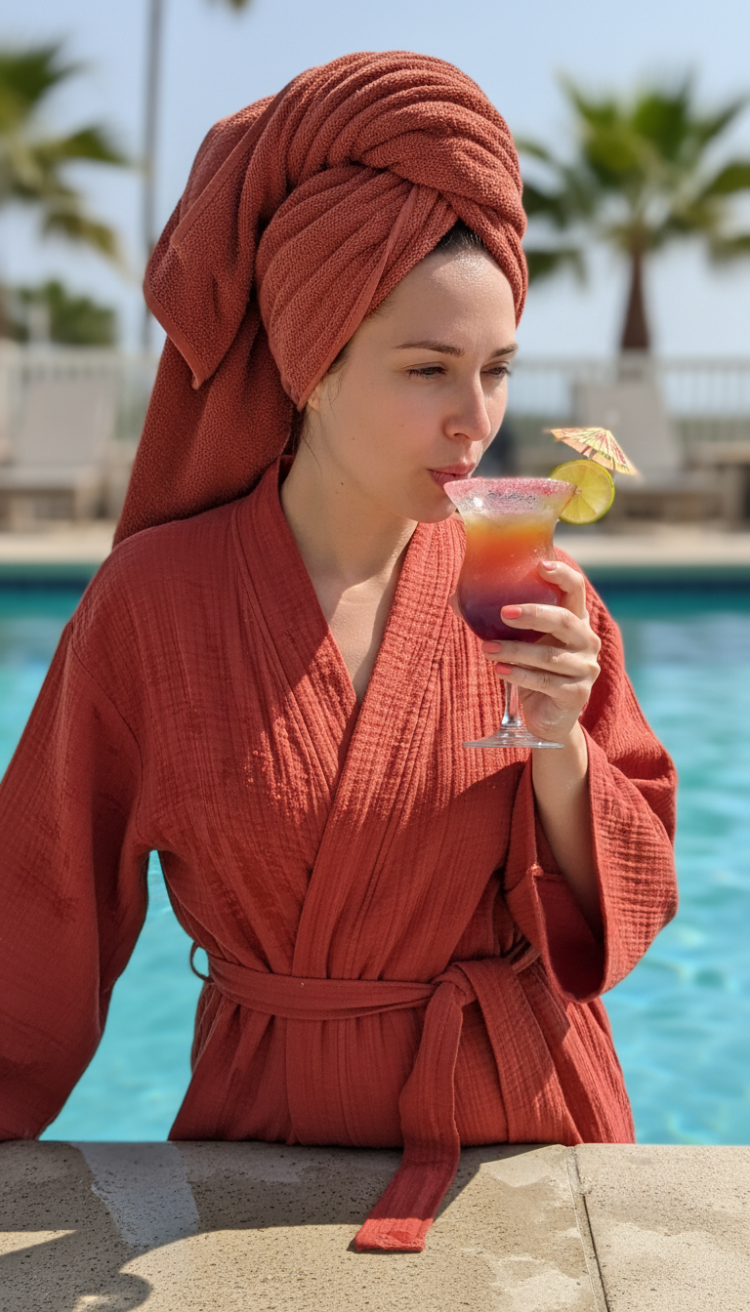 Wellness %100 Pamuk 4 Katlı Müslin Kimono – Yoga, Spa, Plaj ve Günlük Kullanım