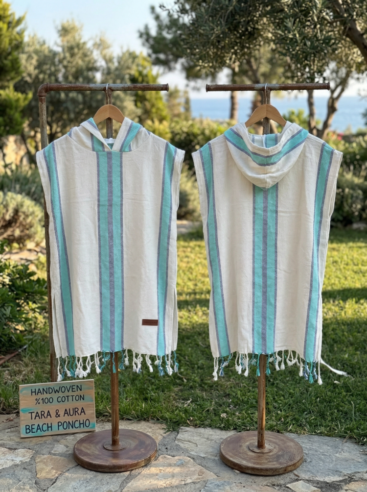 TARA • AURA %100 Pamuk Kapüşonlu Çocuk Pançosu