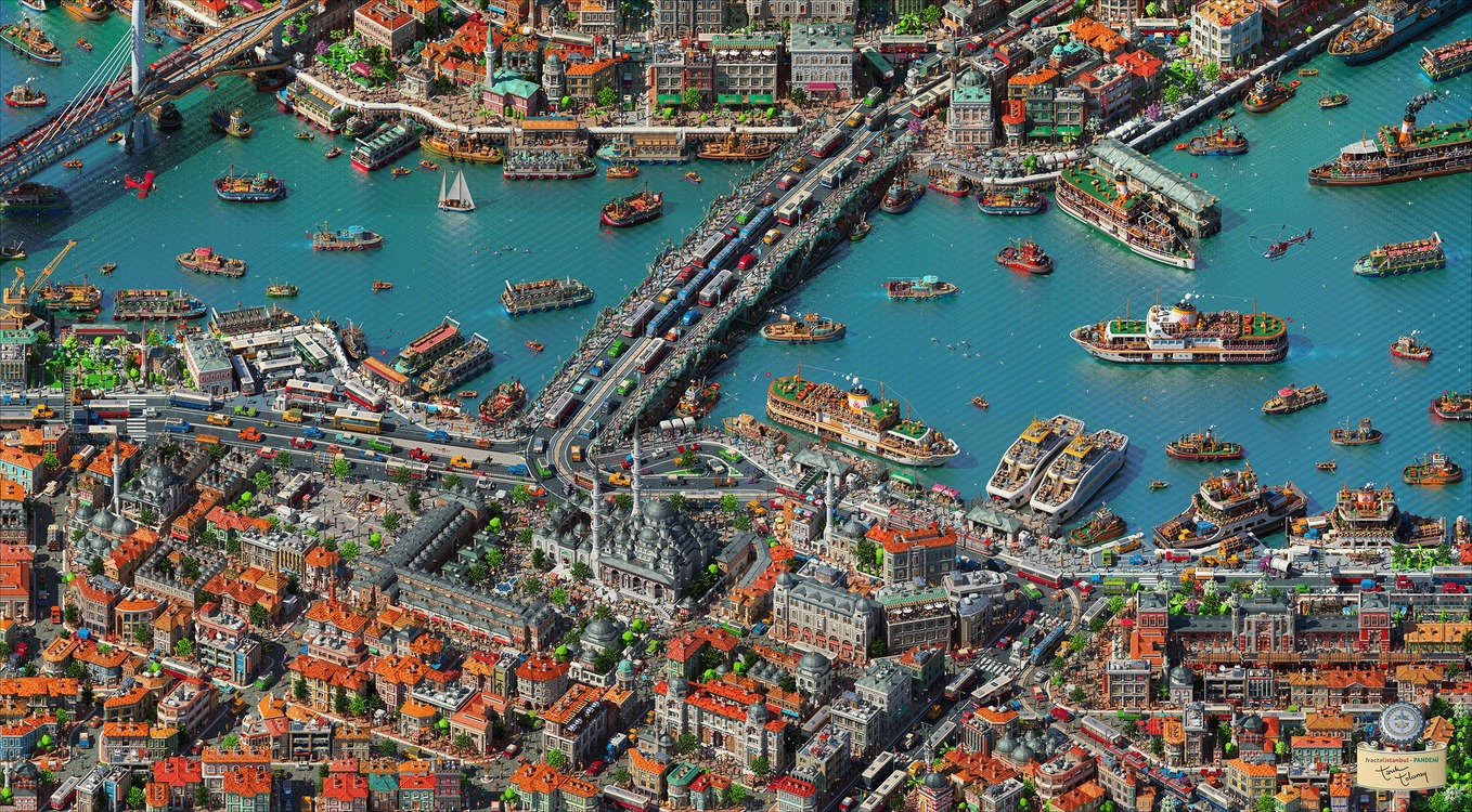 Fractal İstanbul - Pandemi - FineArt İmzalı 150 X 250 cm