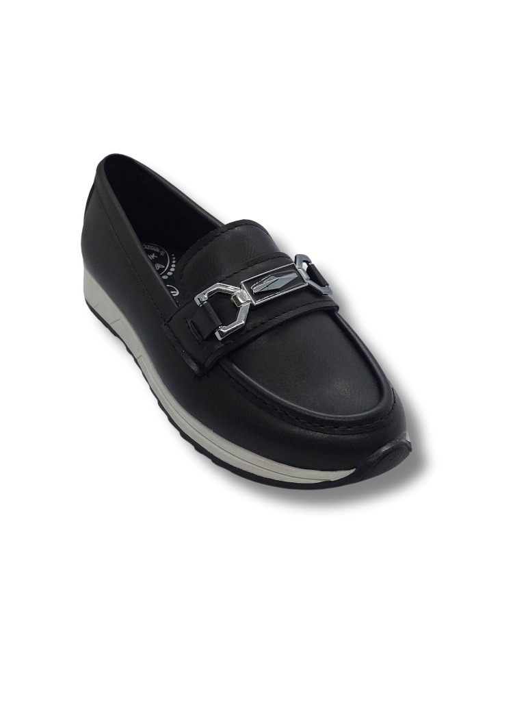 Kadın Siyah Taşlı Tokalı Comfort Loafer Ayakkabı, Rahat Taban, Düz Kadın Babet Ayakkabı