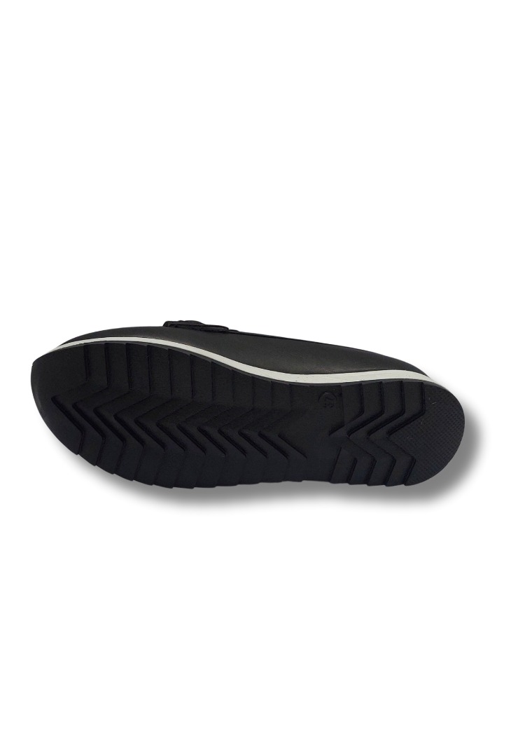Kadın Siyah Taşlı Tokalı Comfort Loafer Ayakkabı, Rahat Taban, Düz Kadın Babet Ayakkabı