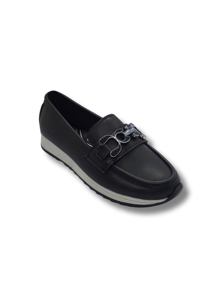 Kadın Siyah Taşlı Tokalı Comfort Loafer Ayakkabı, Rahat Taban, Düz Kadın Babet Ayakkabı