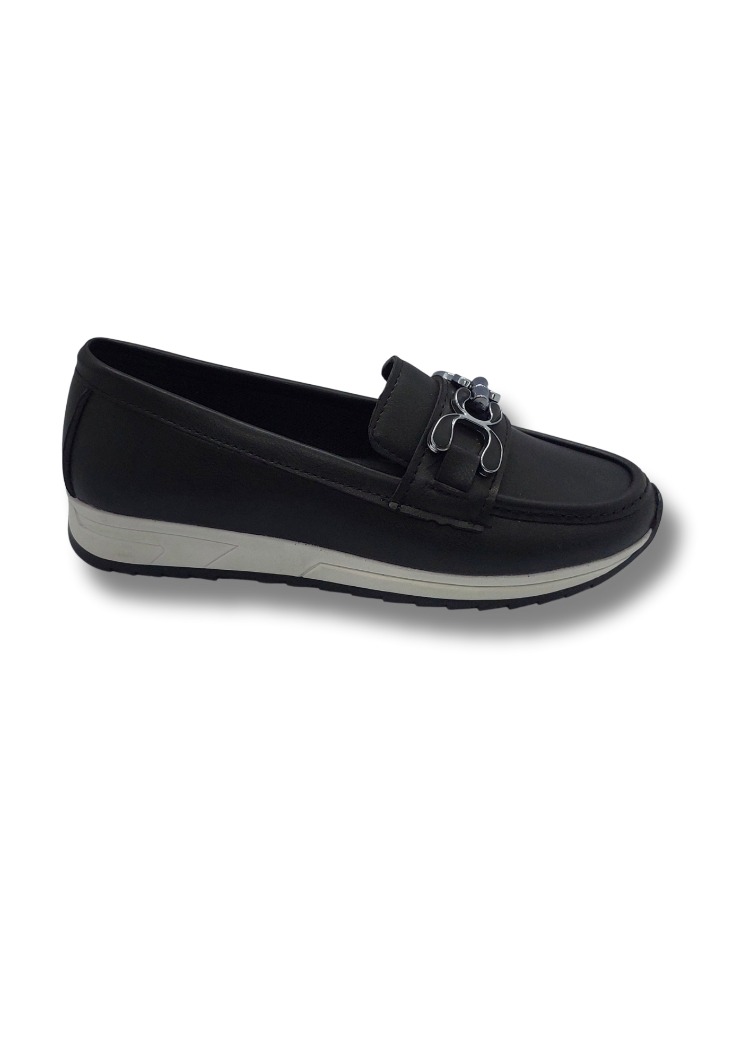 Kadın Siyah Taşlı Tokalı Comfort Loafer Ayakkabı, Rahat Taban, Düz Kadın Babet Ayakkabı