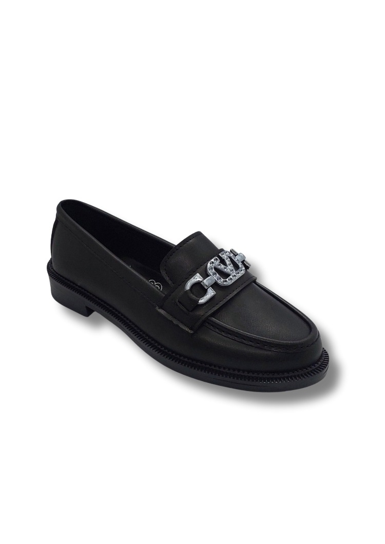 Kadın Siyah Taşlı Tokalı Rahat Comfort Taban Loafer Babet Ayakkabı