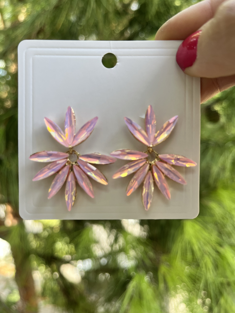 Pembe kristal taşlı küpe 