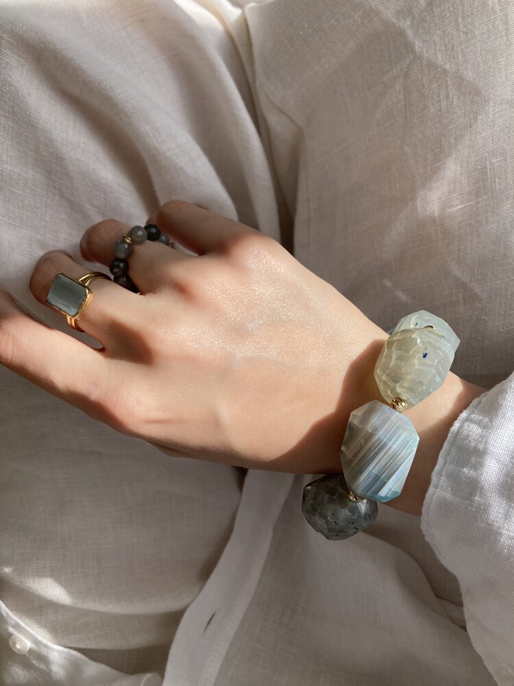Unique Huge Aqua-Agate Bracelet