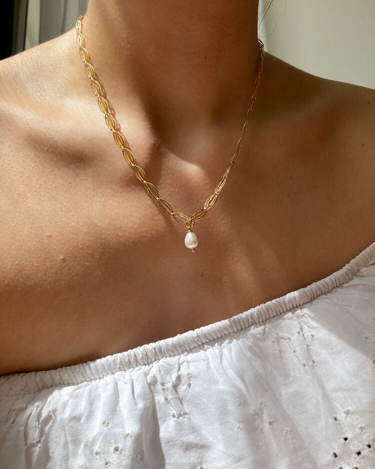 Oval Chain x Pearl Necklace