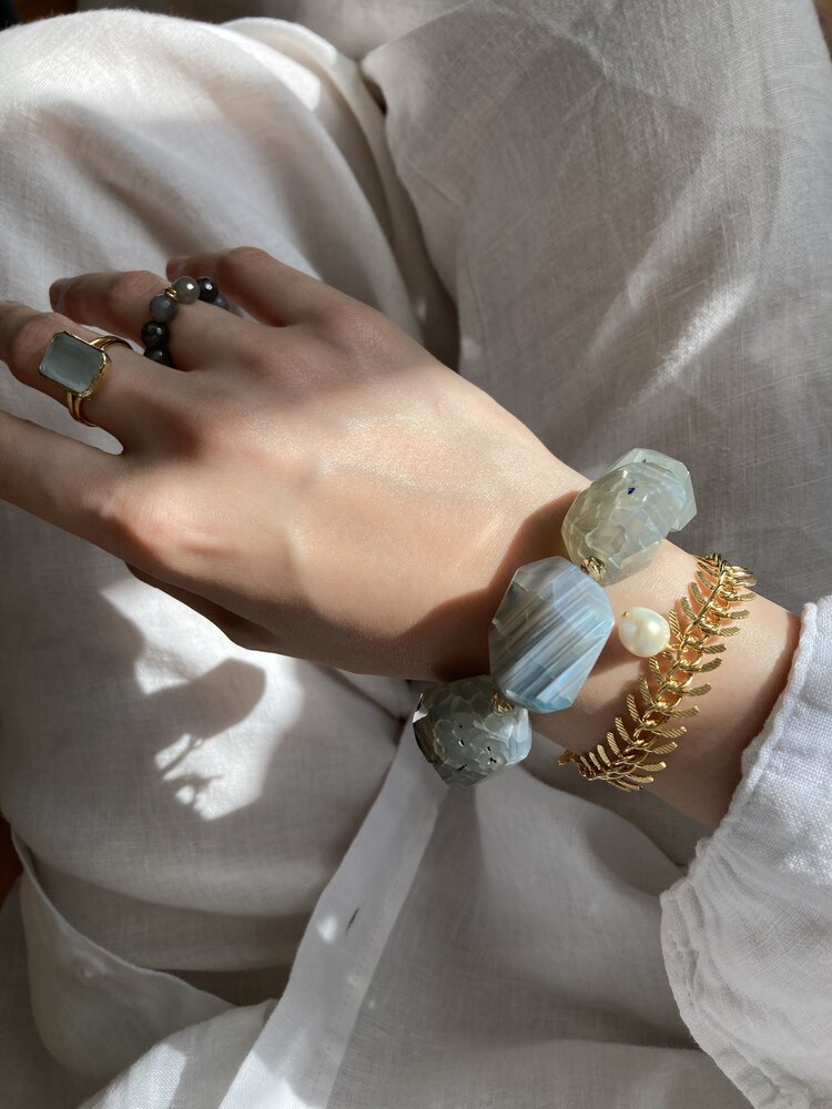 Unique Huge Aqua-Agate Bracelet