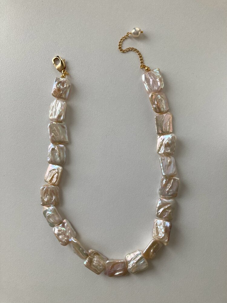 Rectangle Keshi Pearl Necklace