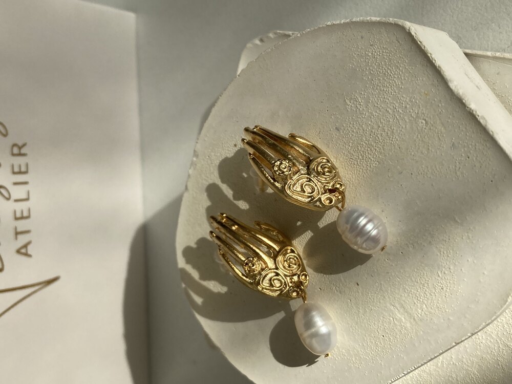 Carved Hand Figure Earrings