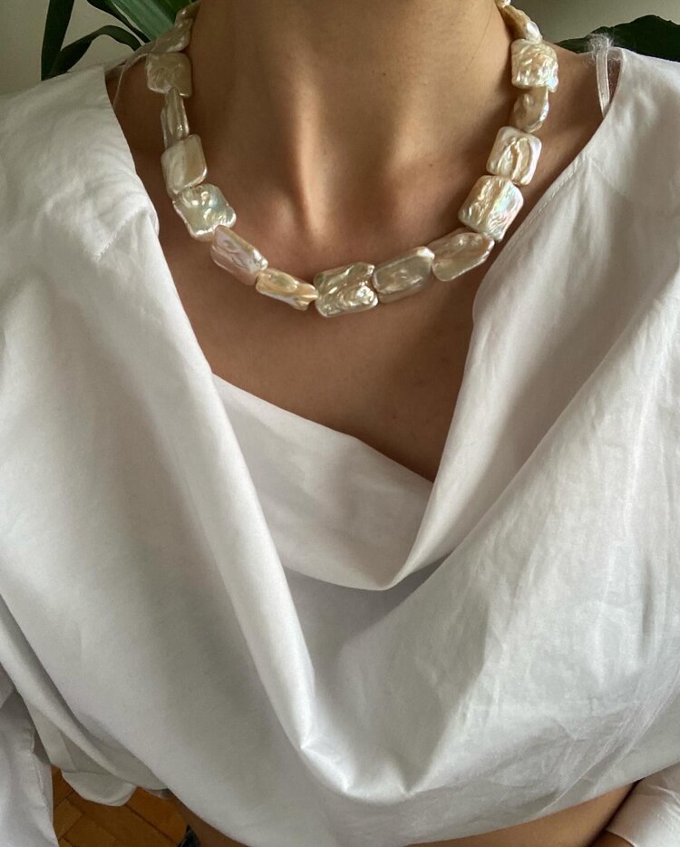 Rectangle Keshi Pearl Necklace