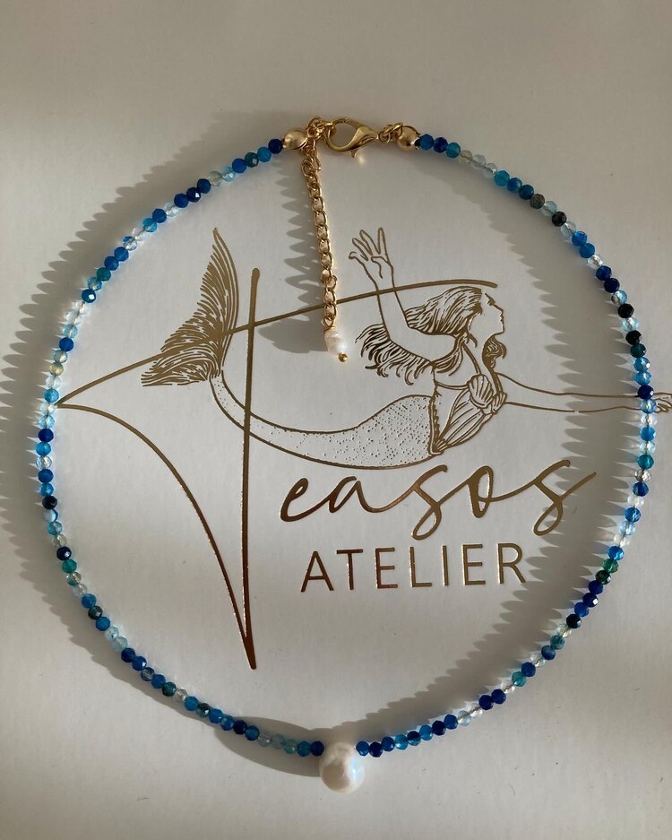 Blue Facet Agate x Pearl Necklace